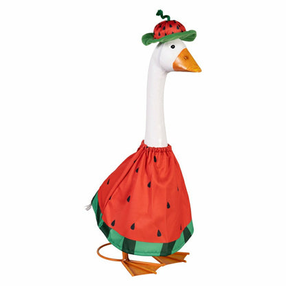 Giddy The Goose, Metal Porch Statue With Watermelon Outfit, 21"H | Plow & Hearth