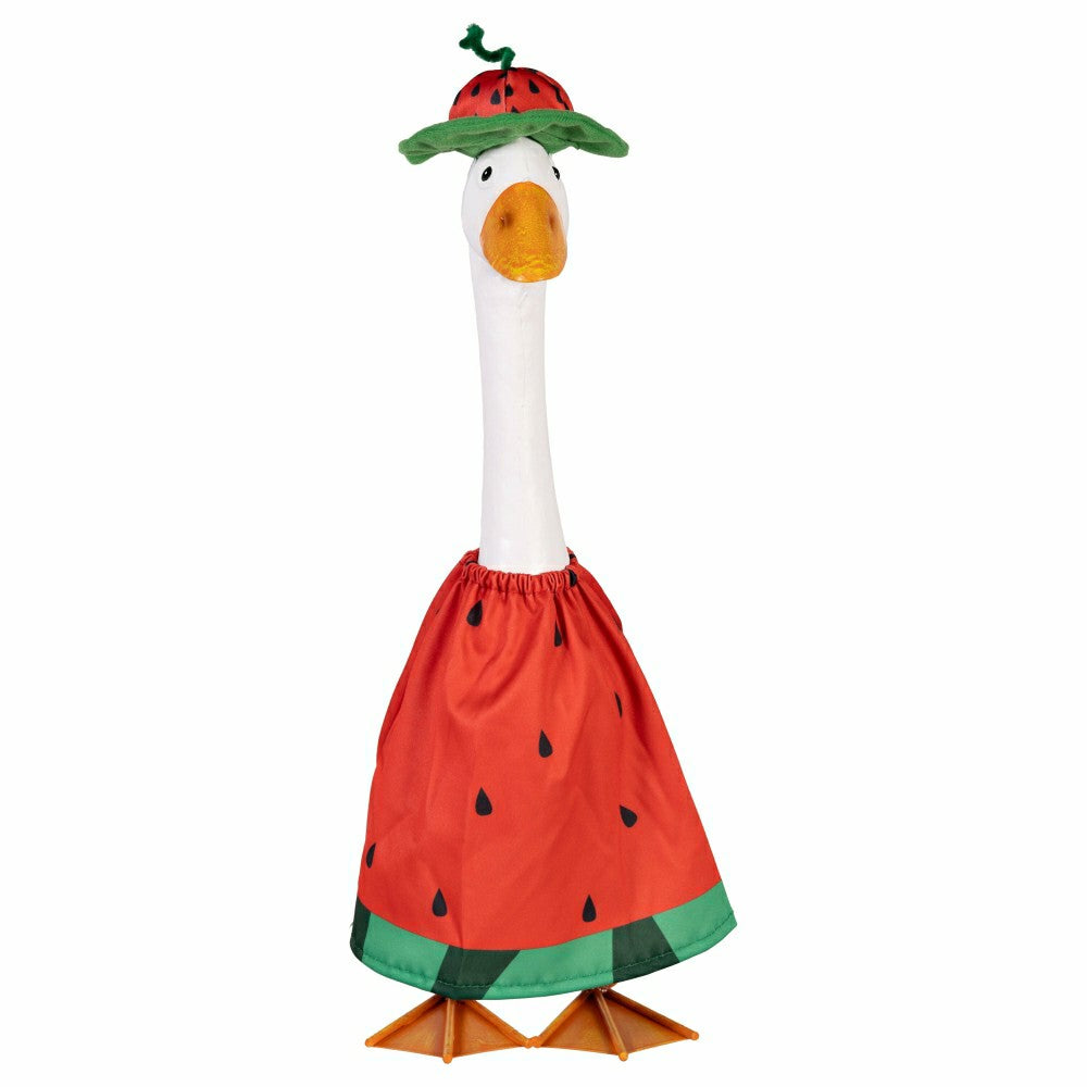 Giddy The Goose, Metal Porch Statue With Watermelon Outfit, 21"H | Plow & Hearth