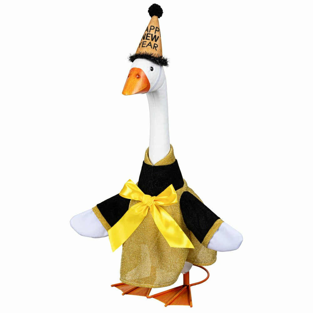 Giddy The Goose, Metal Porch Statue With Happy New Years Dress Outfit, 21"H | Plow & Hearth