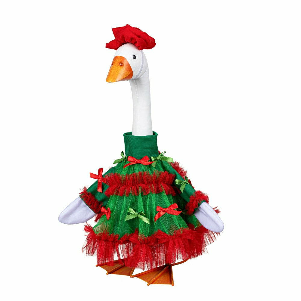 Giddy The Goose, Metal Porch Statue With Holiday Red and Green Outfit, 21"H | Plow & Hearth