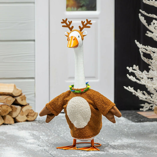 Giddy The Goose, Metal Porch Statue With Holiday Reindeer Outfit, 21"H | Plow & Hearth