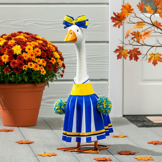 Giddy The Goose, Metal Porch Statue With Cheerleader Outfit, 21"H | Plow & Hearth