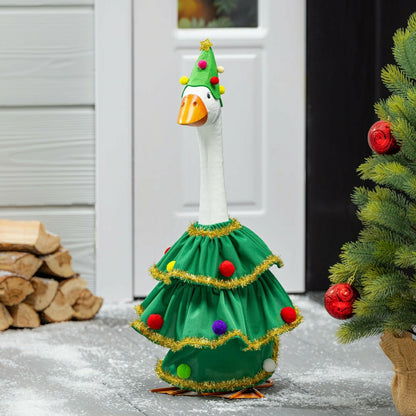 Giddy The Goose, Metal Porch Statue With Christmas Green Ruffle Outfit | Plow & Hearth