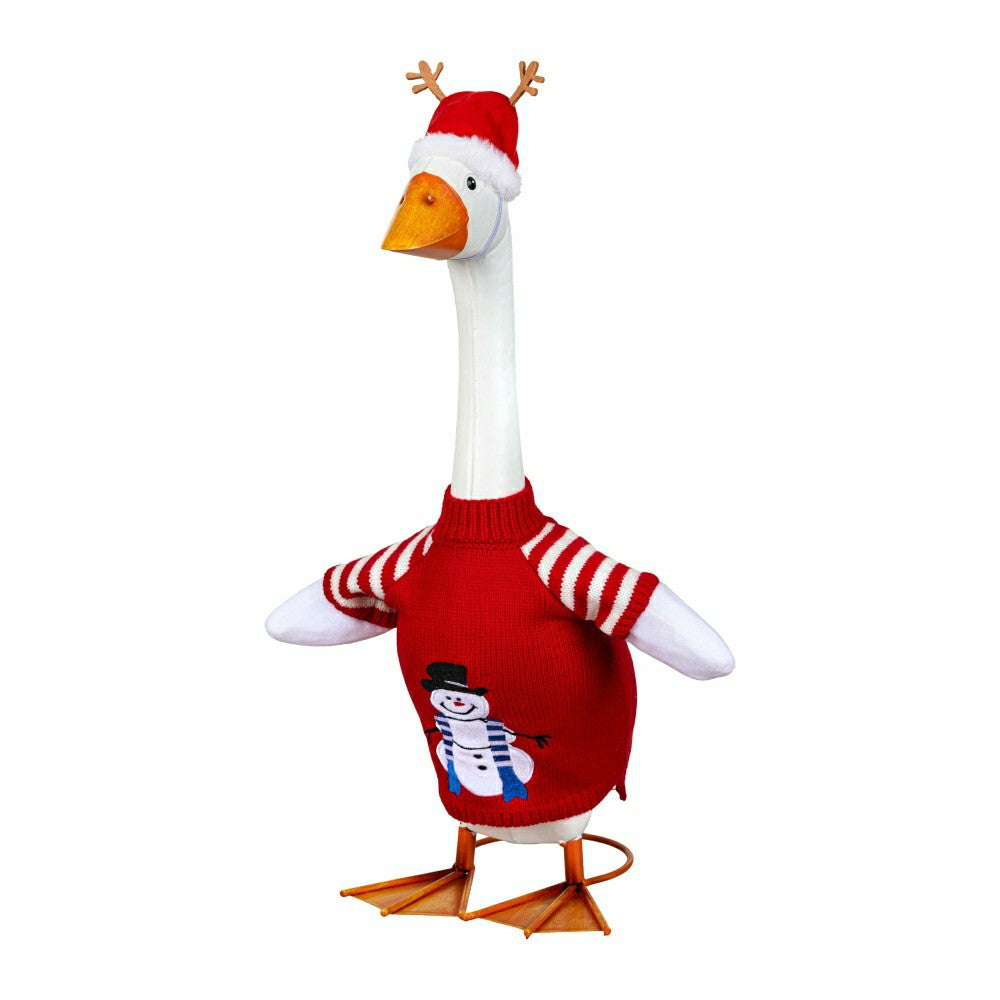 Giddy The Goose, Metal Porch Statue With Ugly Sweater Outfit, 21"H | Plow & Hearth