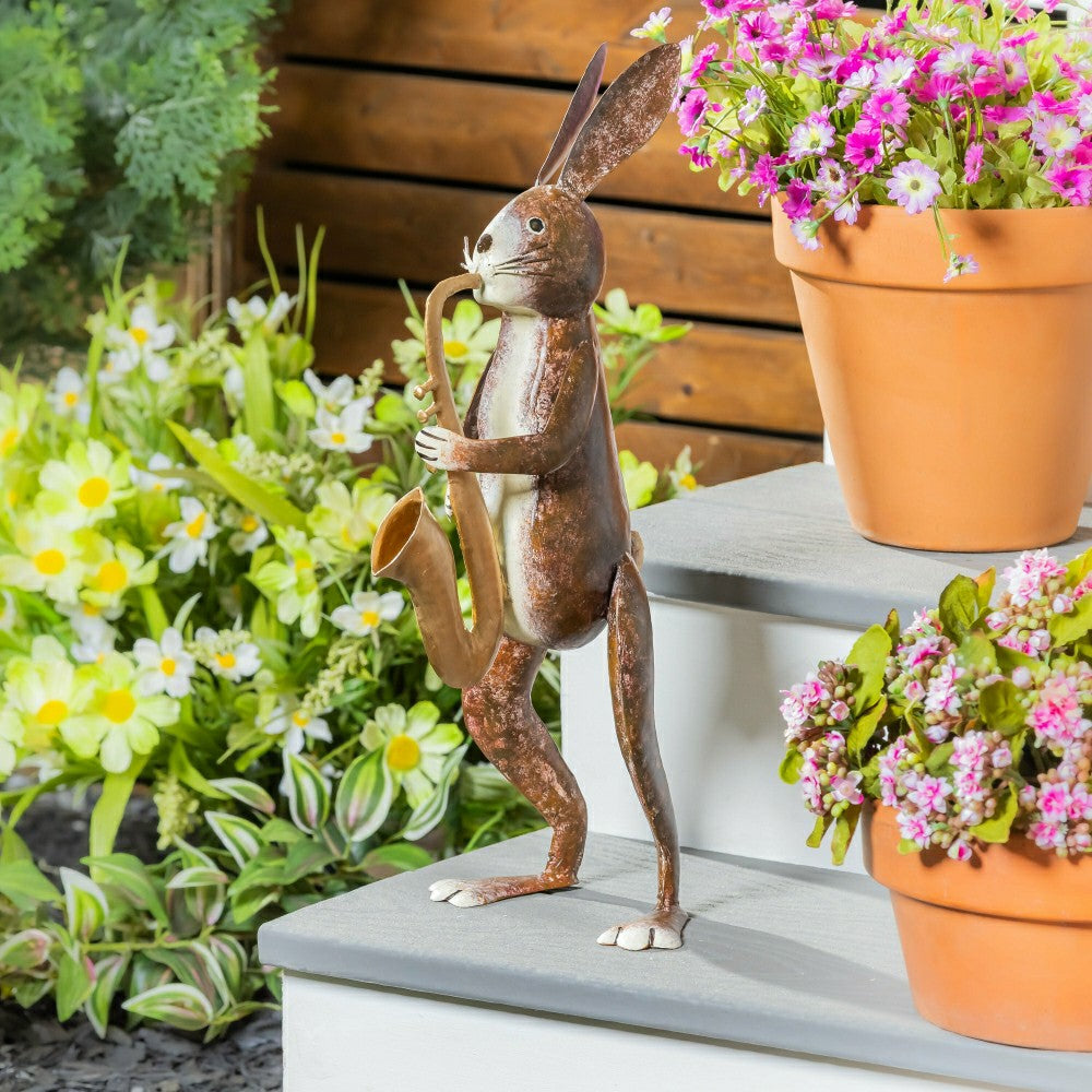 Saxophone Rabbit Garden Statue | Plow & Hearth