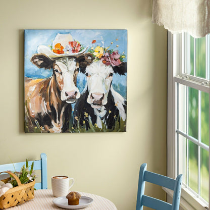 Petal & Plow Indoor Wall Decor, Textile, Cow Couple Canvas, 24" L x 24 | Plow & Hearth