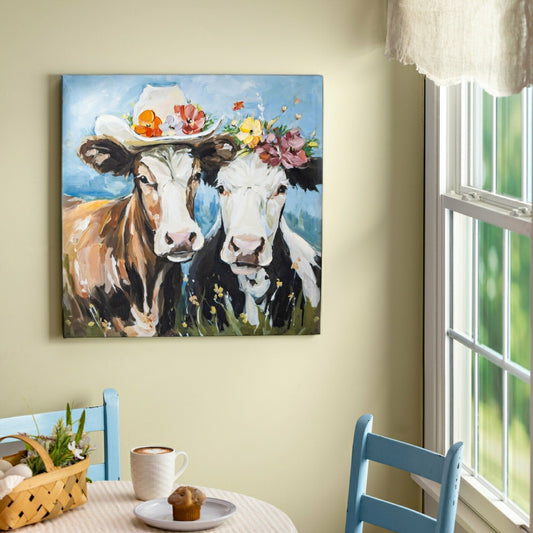 Petal & Plow Indoor Wall Decor, Textile, Cow Couple Canvas, 24" L x 24 | Plow & Hearth