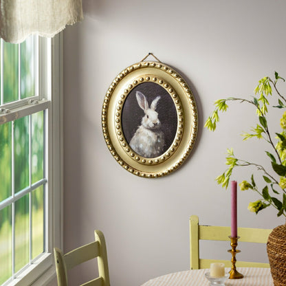 Petal & Plow Indoor Wall Decor, Wood, Rabbit Portrait in Round Gold De | Plow & Hearth
