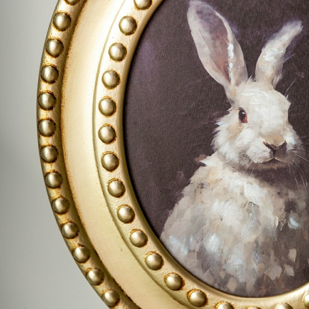 Petal & Plow Indoor Wall Decor, Wood, Rabbit Portrait in Round Gold De | Plow & Hearth