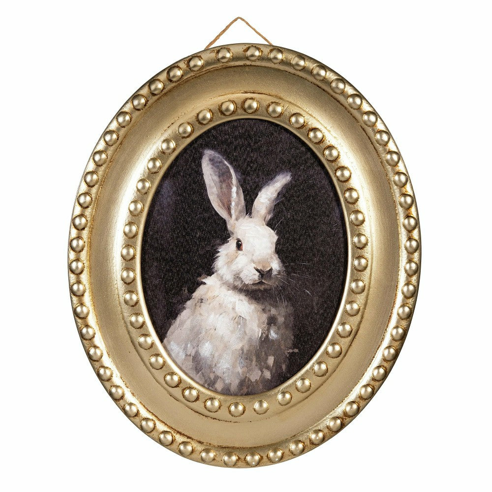Petal & Plow Indoor Wall Decor, Wood, Rabbit Portrait in Round Gold De | Plow & Hearth