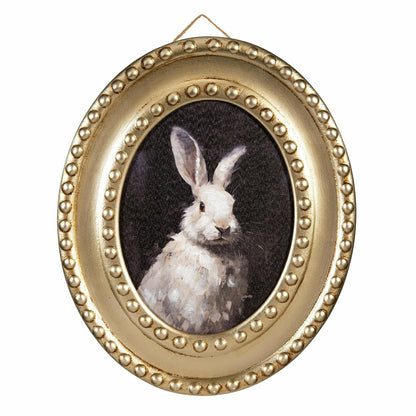 Petal & Plow Indoor Wall Decor, Wood, Rabbit Portrait in Round Gold De | Plow & Hearth