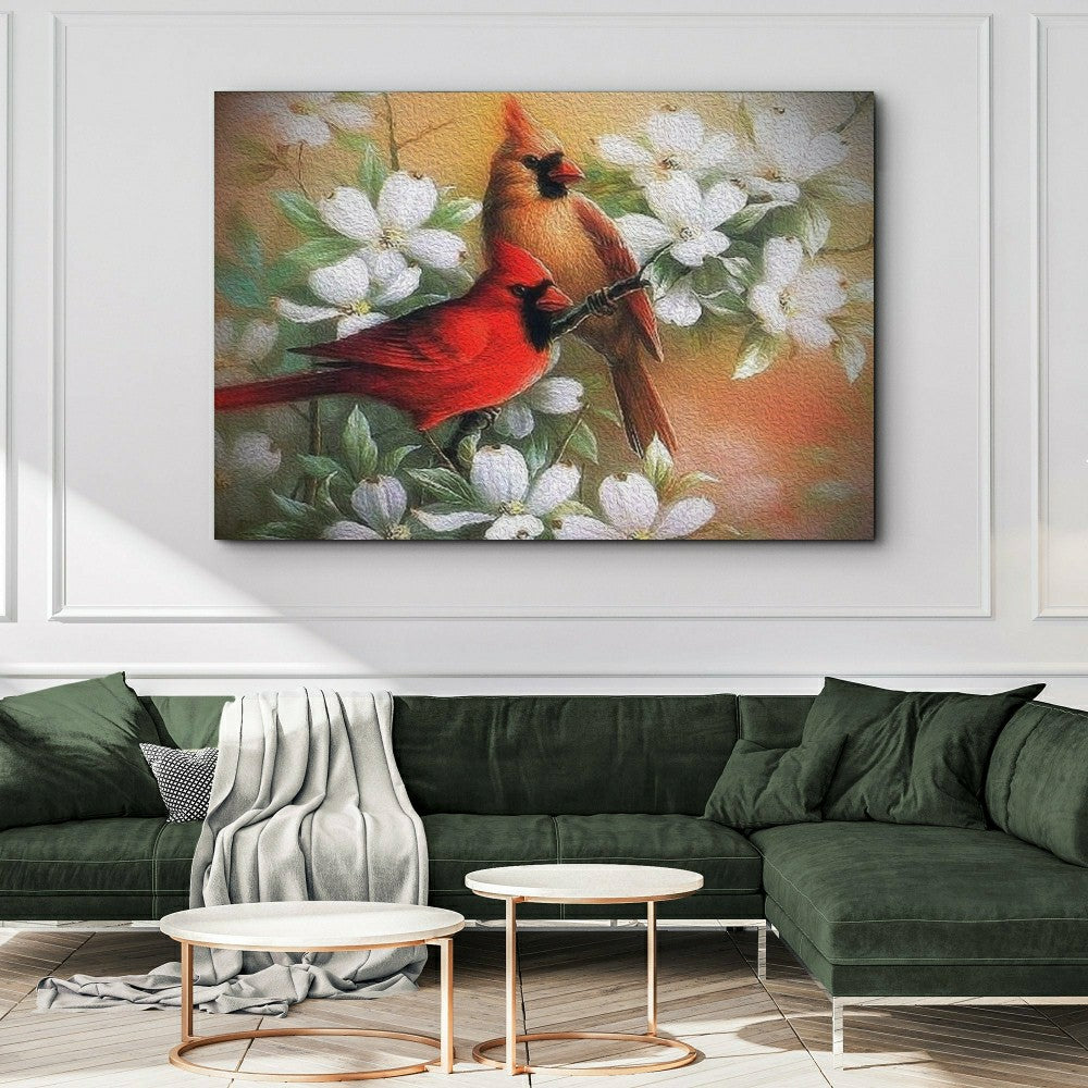 Cardinals on Dogwood Painting Canvas Wall Art | Plow & Hearth
