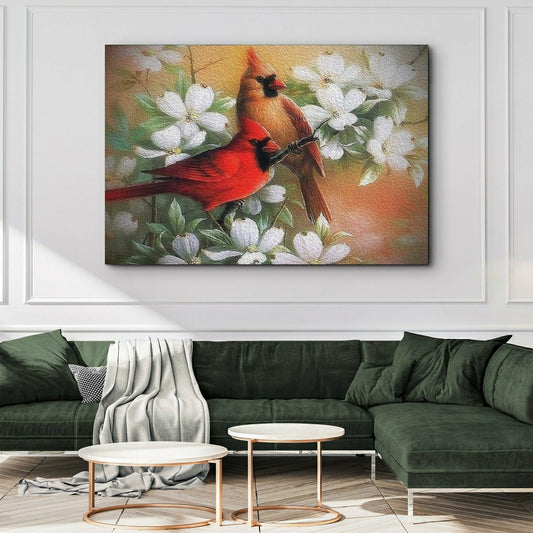 Cardinals on Dogwood Painting Canvas Wall Art | Plow & Hearth