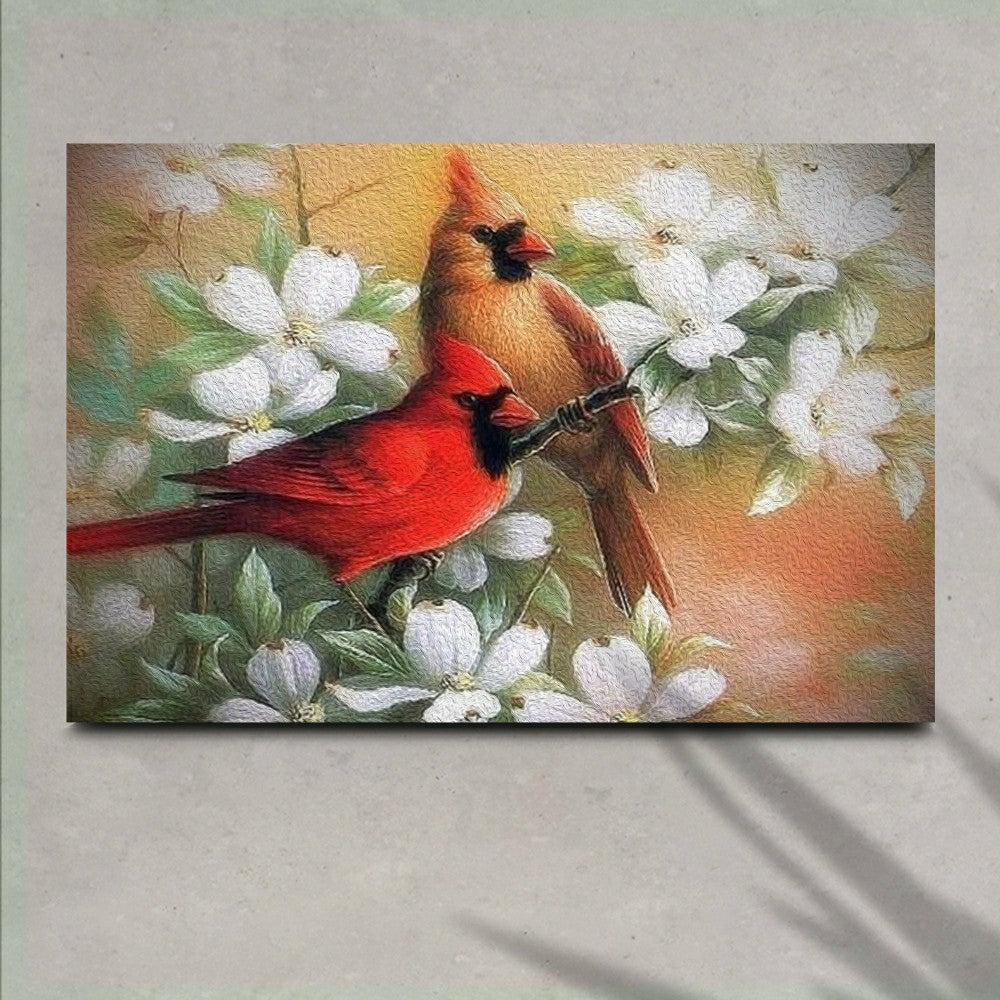 Cardinals on Dogwood Painting Canvas Wall Art | Plow & Hearth
