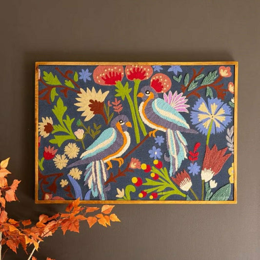 Framed Hand Hooked Art - Birds And Flowers | Plow & Hearth