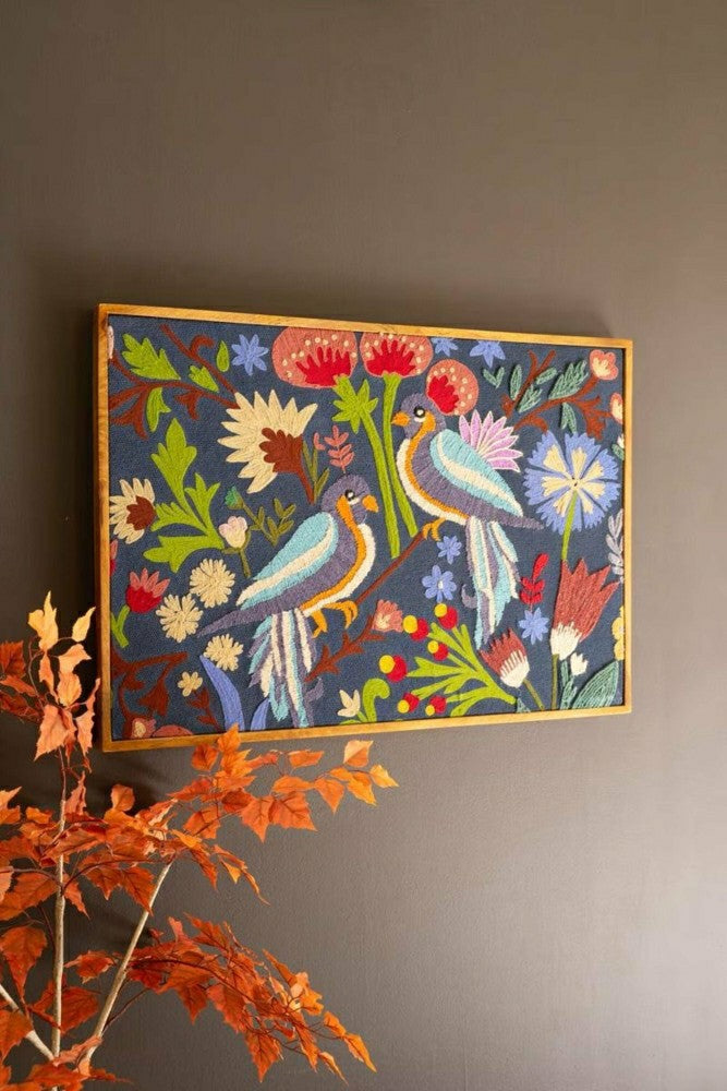 Framed Hand Hooked Art - Birds And Flowers | Plow & Hearth