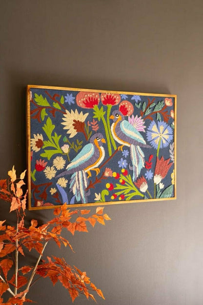 Framed Hand Hooked Art - Birds And Flowers | Plow & Hearth