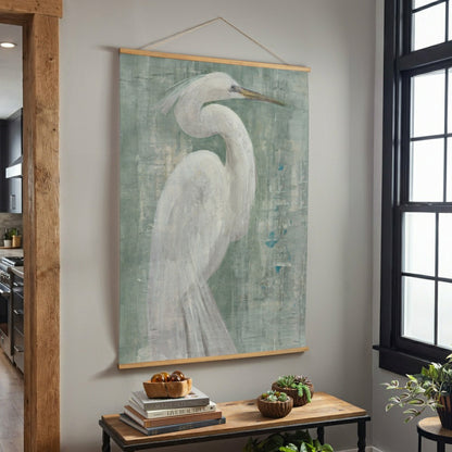 Seaside Retreat Indoor Wall Décor Canvas Tapestry, White Egret | Plow & Hearth
