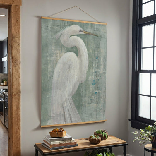 Seaside Retreat Indoor Wall Décor Canvas Tapestry, White Egret | Plow & Hearth