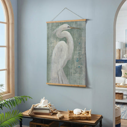 Seaside Retreat Indoor Wall Décor Canvas Tapestry, White Egret | Plow & Hearth