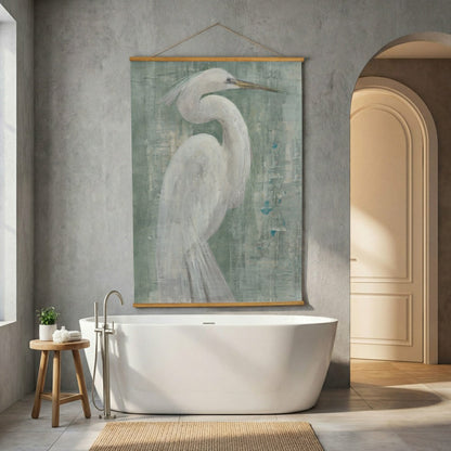 Seaside Retreat Indoor Wall Décor Canvas Tapestry, White Egret | Plow & Hearth