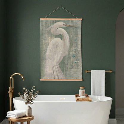 Seaside Retreat Indoor Wall Décor Canvas Tapestry, White Egret | Plow & Hearth