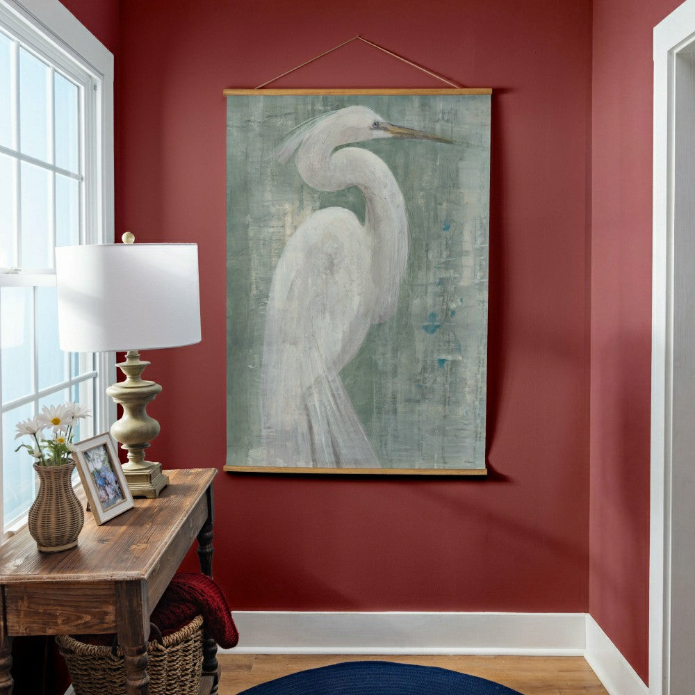 Seaside Retreat Indoor Wall Décor Canvas Tapestry, White Egret | Plow & Hearth
