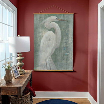 Seaside Retreat Indoor Wall Décor Canvas Tapestry, White Egret | Plow & Hearth