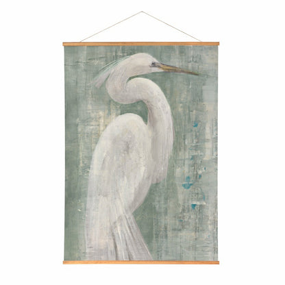 Seaside Retreat Indoor Wall Décor Canvas Tapestry, White Egret | Plow & Hearth