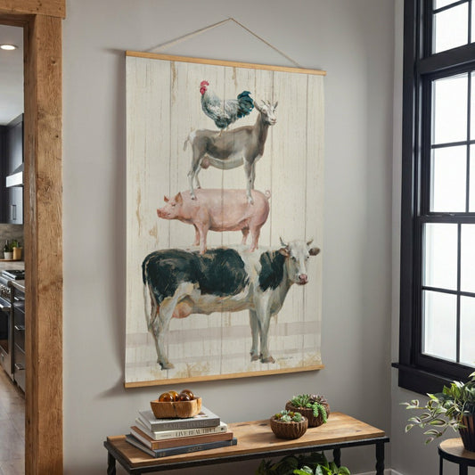 Hillside Pasture Indoor Wall Décor Canvas Tapestry, Stacked Animals | Plow & Hearth