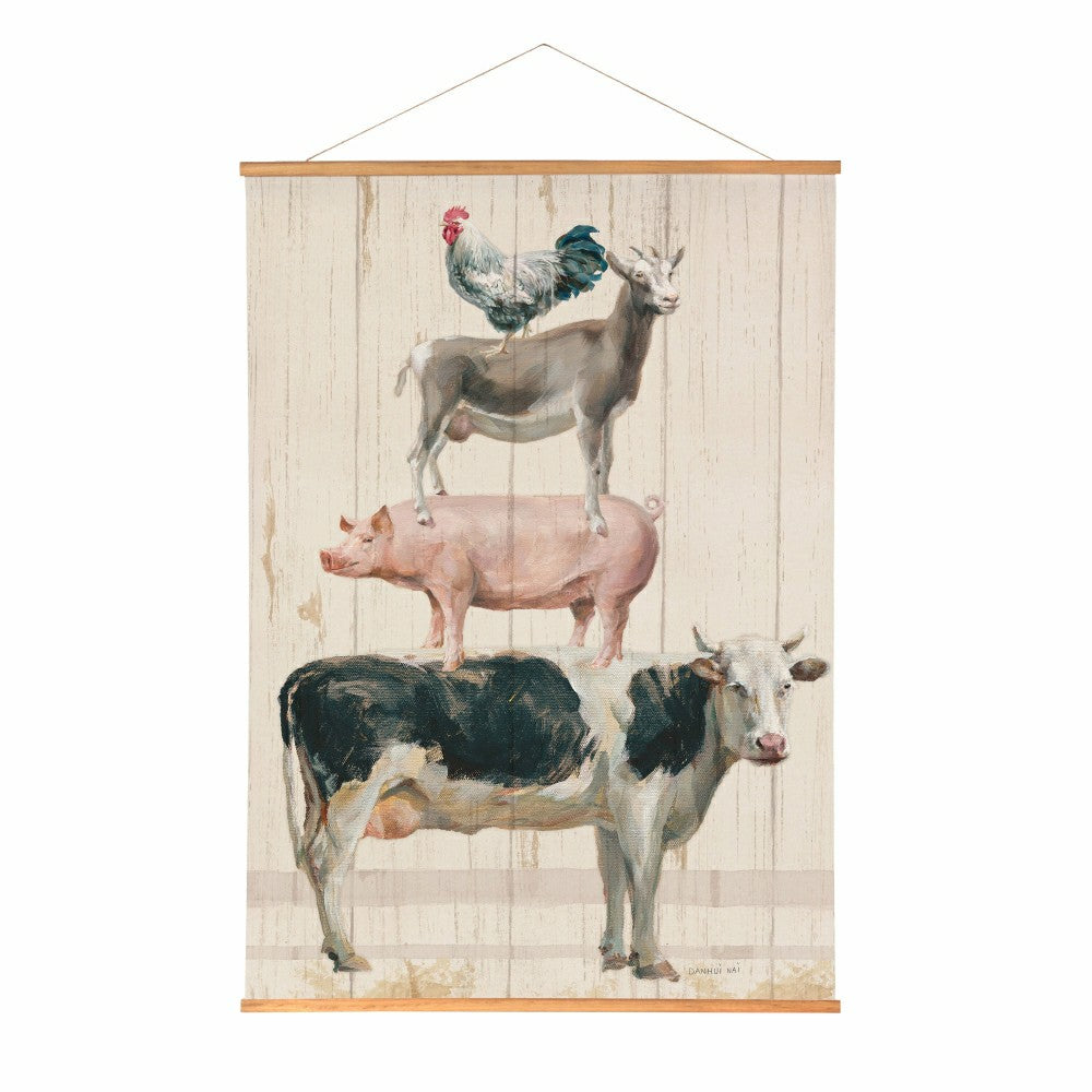 Hillside Pasture Indoor Wall Décor Canvas Tapestry, Stacked Animals | Plow & Hearth