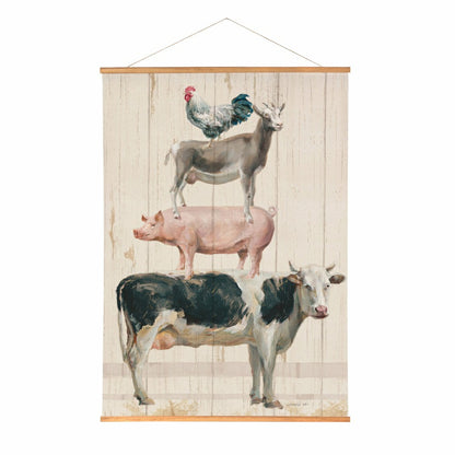 Hillside Pasture Indoor Wall Décor Canvas Tapestry, Stacked Animals | Plow & Hearth