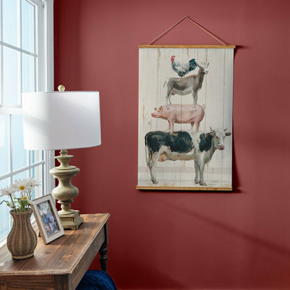 Hillside Pasture Indoor Wall Décor Canvas Tapestry, Stacked Animals | Plow & Hearth