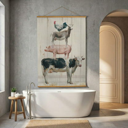 Hillside Pasture Indoor Wall Décor Canvas Tapestry, Stacked Animals | Plow & Hearth