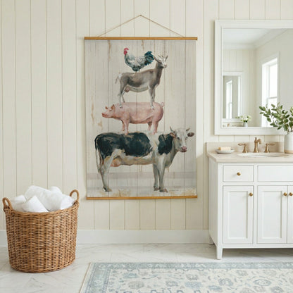 Hillside Pasture Indoor Wall Décor Canvas Tapestry, Stacked Animals | Plow & Hearth