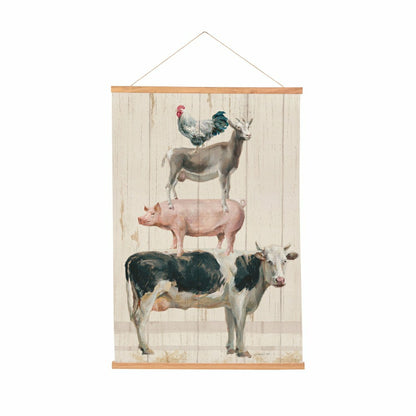 Hillside Pasture Indoor Wall Décor Canvas Tapestry, Stacked Animals | Plow & Hearth