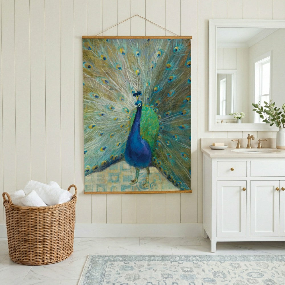 Seaside Retreat Indoor Wall Décor Canvas Tapestry, Peacock | Plow & Hearth