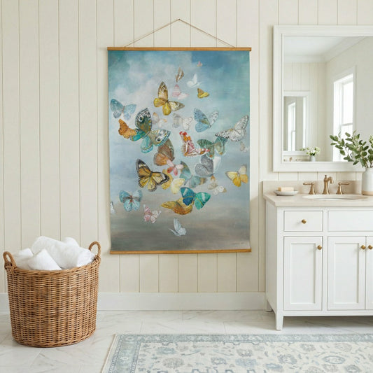 Cottage Garden Indoor Wall Décor Canvas Tapestry, Butterflies in Fligh | Plow & Hearth