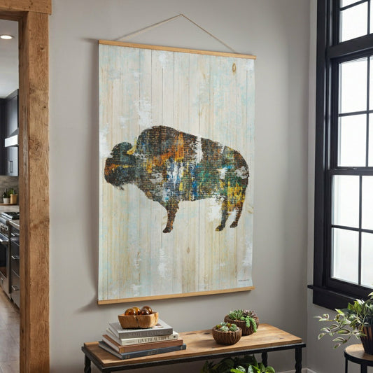 Hillside Pasture Indoor Wall Décor Canvas Tapestry, Color block Bison | Plow & Hearth