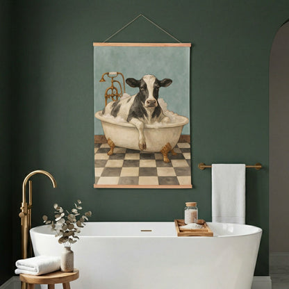 Hillside Pasture Indoor Wall Décor Canvas Tapestry, Cow in a Tub | Plow & Hearth
