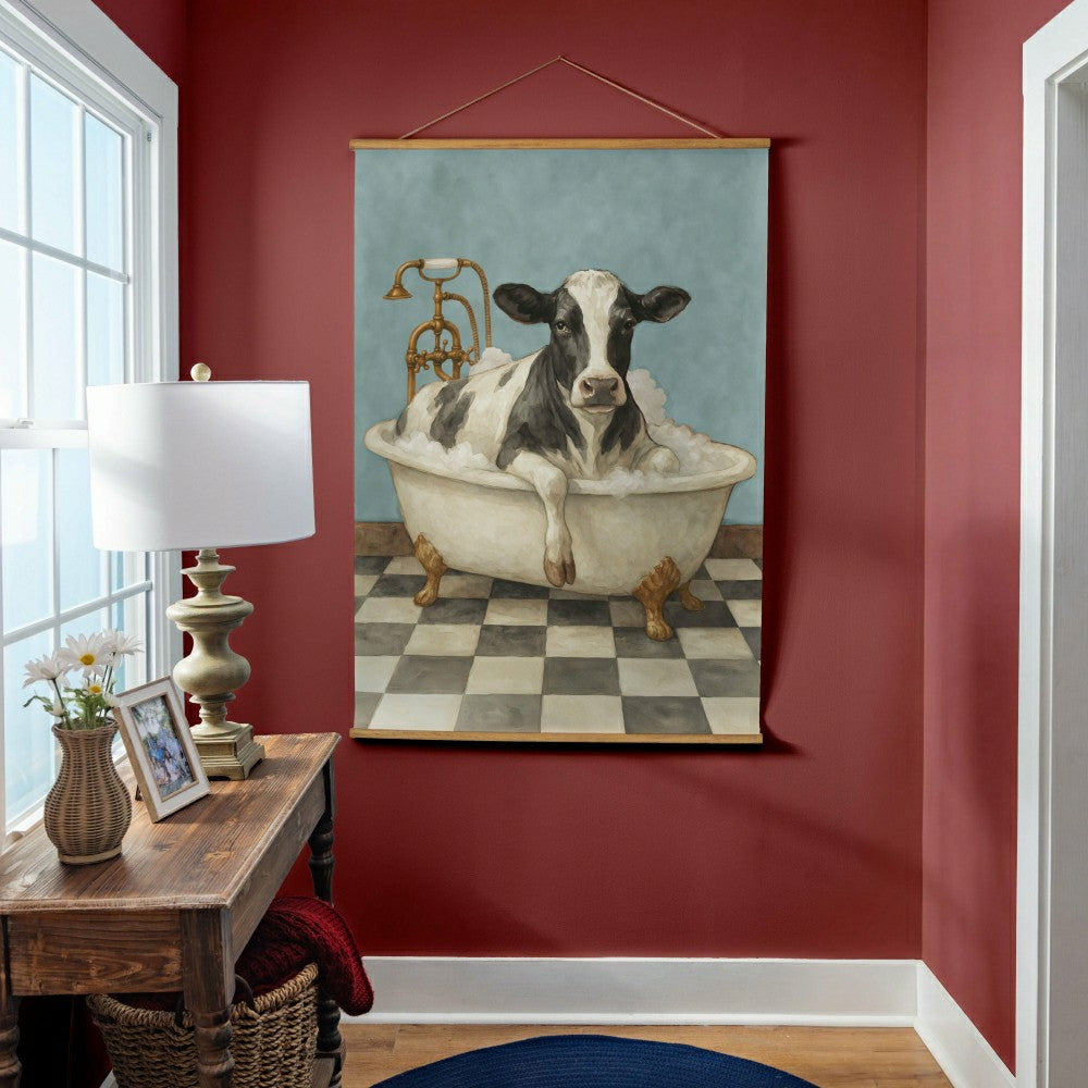 Hillside Pasture Indoor Wall Décor Canvas Tapestry, Cow in a Tub | Plow & Hearth
