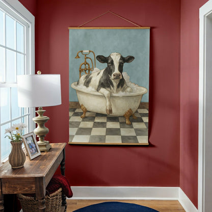 Hillside Pasture Indoor Wall Décor Canvas Tapestry, Cow in a Tub | Plow & Hearth