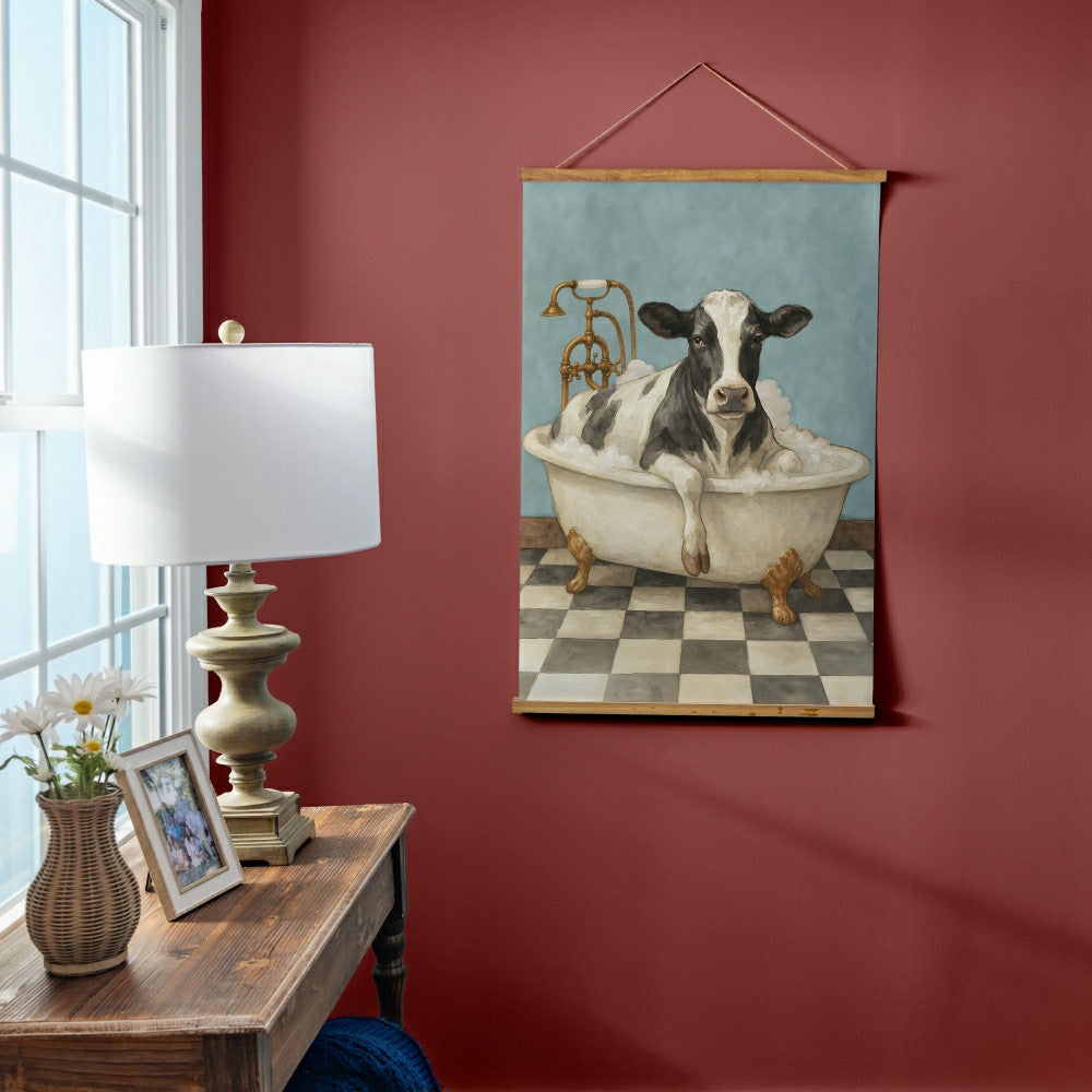 Hillside Pasture Indoor Wall Décor Canvas Tapestry, Cow in a Tub | Plow & Hearth