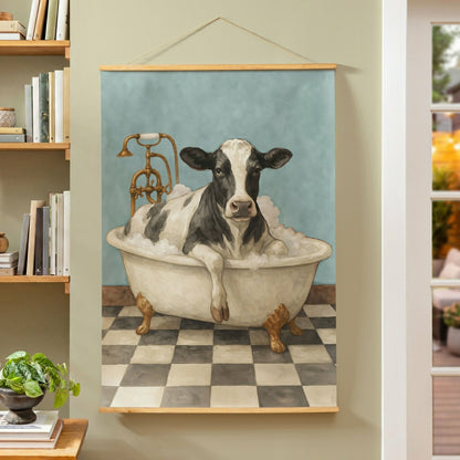 Hillside Pasture Indoor Wall Décor Canvas Tapestry, Cow in a Tub | Plow & Hearth