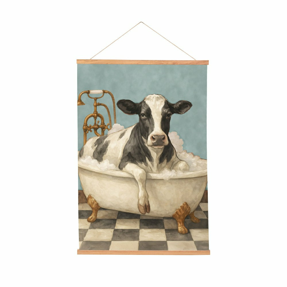 Hillside Pasture Indoor Wall Décor Canvas Tapestry, Cow in a Tub | Plow & Hearth