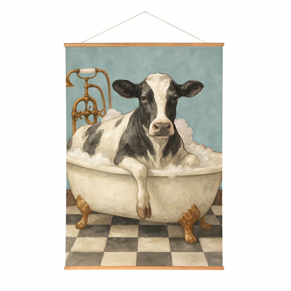 Hillside Pasture Indoor Wall Décor Canvas Tapestry, Cow in a Tub | Plow & Hearth