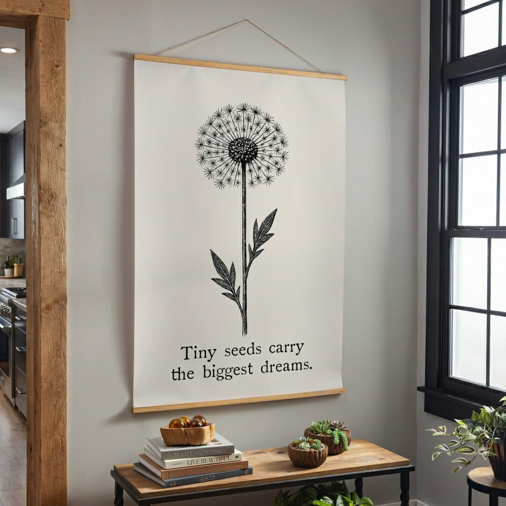 Heart of the Home Indoor Wall Décor Canvas Tapestry, Tiny Seeds Carry  | Plow & Hearth