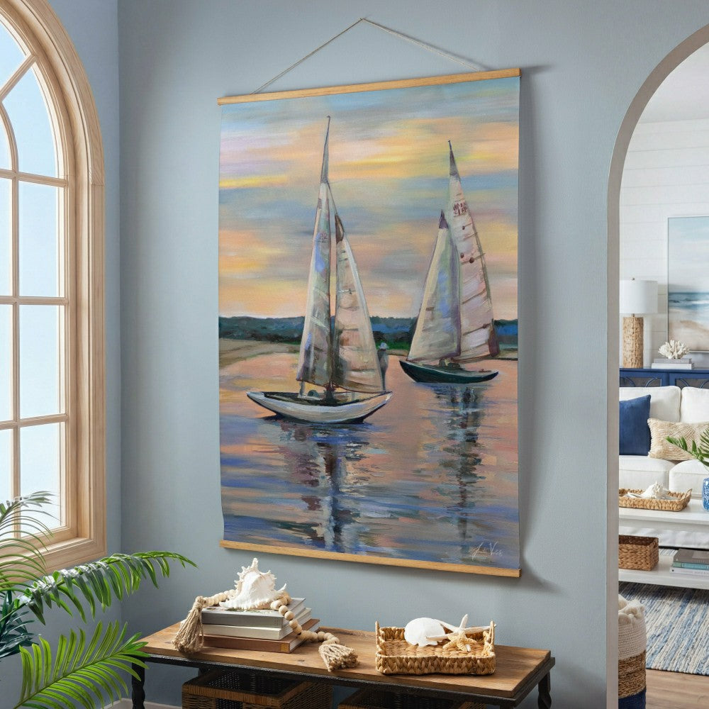Seaside Retreat Indoor Wall Décor Canvas Tapestry, Sail Boats | Plow & Hearth