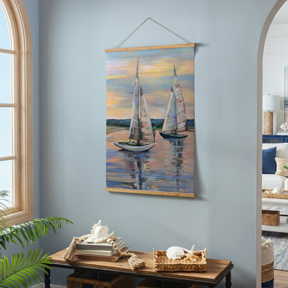 Seaside Retreat Indoor Wall Décor Canvas Tapestry, Sail Boats | Plow & Hearth