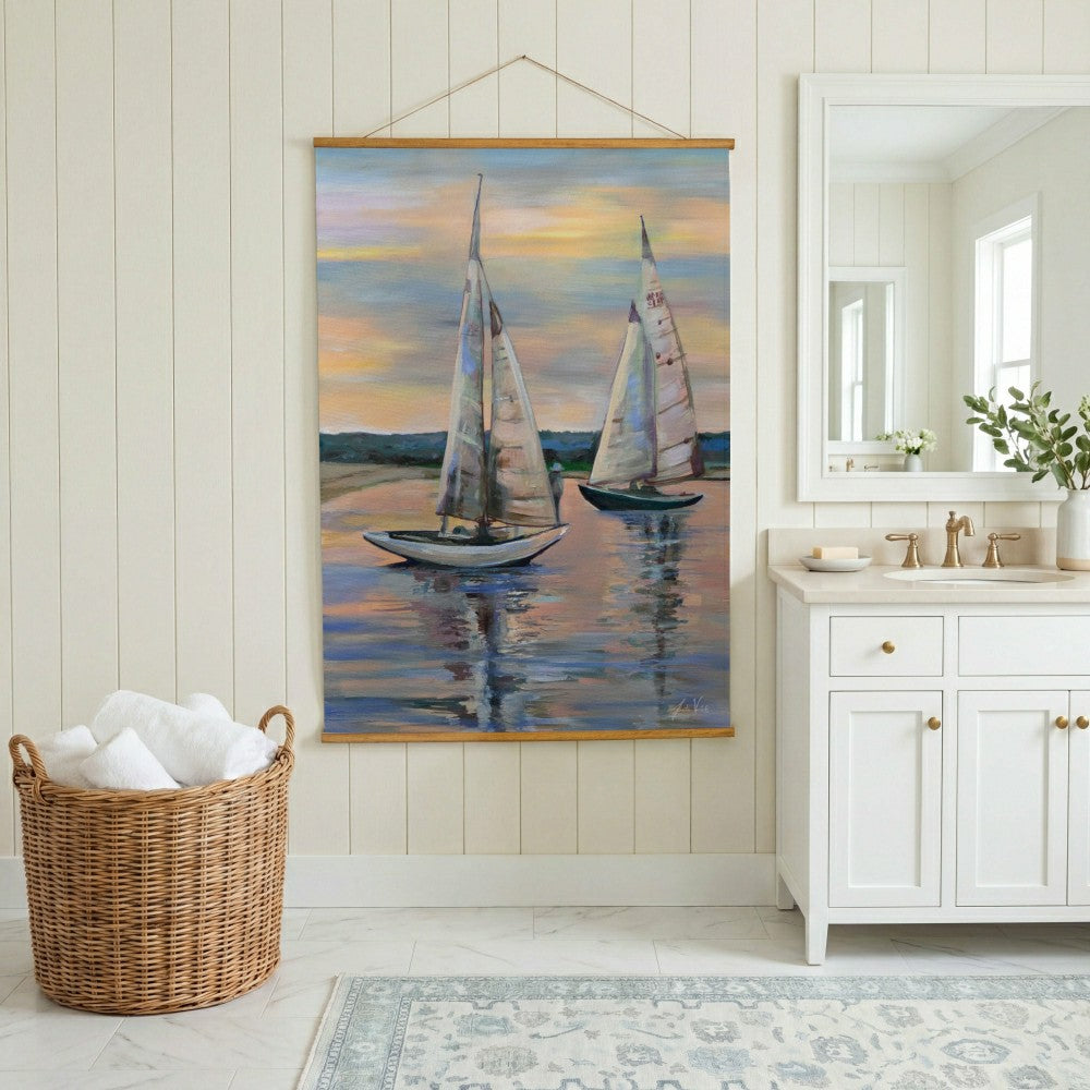 Seaside Retreat Indoor Wall Décor Canvas Tapestry, Sail Boats | Plow & Hearth